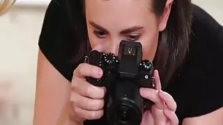 Busty massage shop owner licks her friends pussy while recor