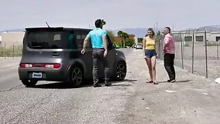 Guys tied up a slut and brazenly fucked her two friends