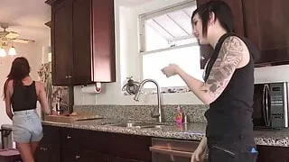 Real lesbian couple’s kitchen oral routine