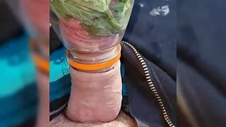 Self stinging nettles on cock with ruined orgasm cumshot