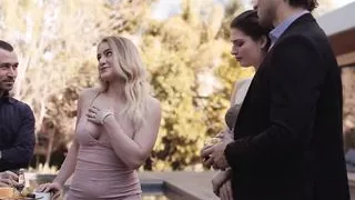 A blonde wife blows then gets fucked by husband’s friend