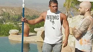 Muscled bisexual hunk cum sprays babes tits