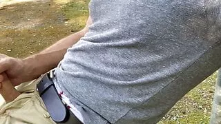 Hot public stroking at the park, I jerk-off, talk and cum