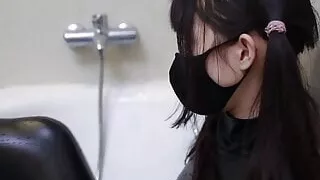 Fejira com – Cute Asian girl bathing in leather bodysuit