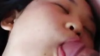Korean blowjob lying in bed