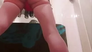 New pink stockings hands free cum leaking