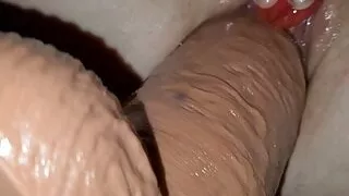 Wife using huge dildo