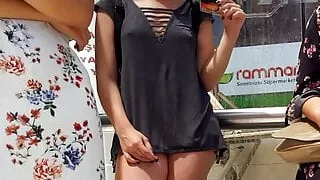 braless girlfriend  shows big erected nipples