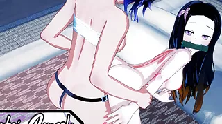 Nezuko Kamado gets strapon fucked by Shinobu Kocho.
