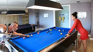 Amateur couple playing pool and having passionate sex