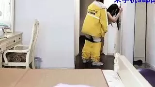 Thirsty young woman seduced on the delivery boy