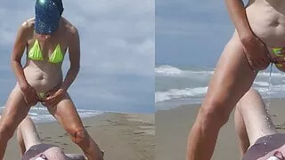 Femdom pissing on the beach