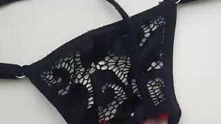 Black string thong cum #2