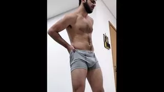 Gym stud flexing his alpha muscles - hairy chested hot guy