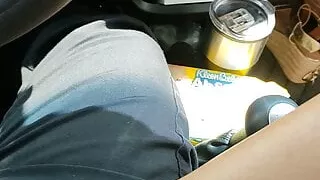 Footjob in car
