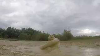 Blowing bubbles under mud on a rainy day part 1