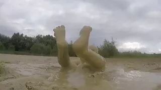 Blowing bubbles under mud on a rainy day part 2