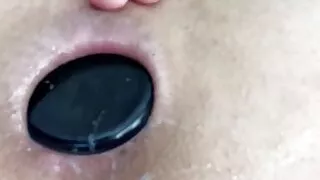 Huge cock slips into Gia's gaping asshole