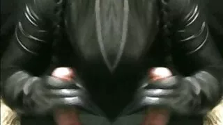 smoking wife jerking cum off two of me in leather gloves