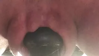 Inflatable dildo in pumped up pussy