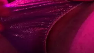 Panty Cum in a Purple Satin Thong