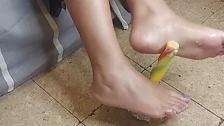 Sexy and beautiful Latina amateur plays with ice sucker lollipop