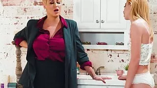 Stepdaughter repays busty stepmom with oral for breaking toy