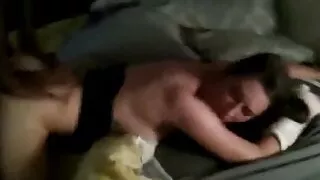 Tattooed wife parties with a bull, husband films (no sound)