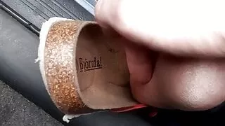 Mature feet tickling in car