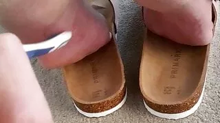 Mature feet tickle under chair 1.