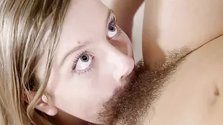 Sexy hairy lesbian brunette loves pussy licking and rimming