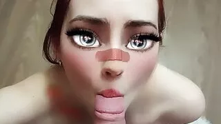 Anime babe sucks a real dick !!!