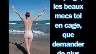 Femdom – sissy in chastity at the beach – French