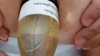 My girlfriend breaking my ass with a bottle of prosecco!