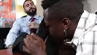 Kinky bearded businessman foot worshipped by black amateur