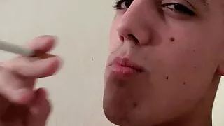 Skinny amateur Leo McArthur smokes cigars and masturbates