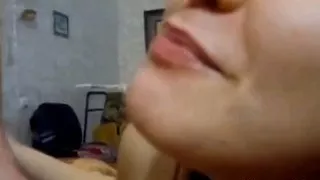 wife sucks her lover and swallows cum in front of her husban