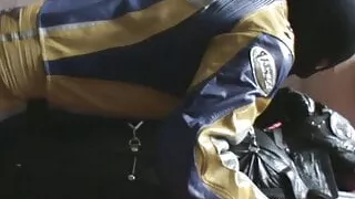 The slave in sleepsack and the Master in bikersuit