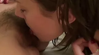 Hairy lesbian scene with Dominique and Dominika on couch