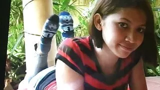 Sexy Asian size 10 feet and long toes, socks come off