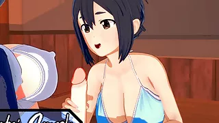 Ami Asai gives futa Uzaki a blowjob and swallows her cum.