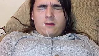 Huge Surprise Cum Facial from Anal Dildo Fucking Soloregin