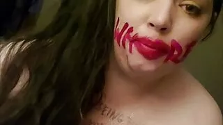 My piss whore pouring piss into her mouth