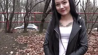 Tricked amateur throatfucked outdoors by shady agent – POV