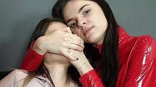 2 girls have fun in catsuits