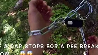 Chained to Tree with Vibrator inside but out of Reach