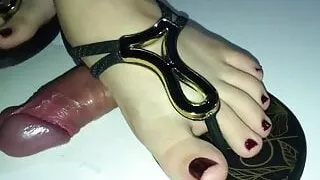 Latina woman sandals cock trample 2