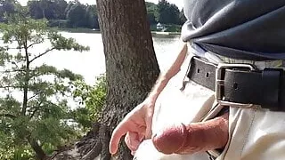 Beating-off by the bay, Masturbating and cumming in public.