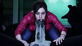 Claire Redfield Swallows A Huge Cock