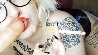 Sucking my dildo while smoking